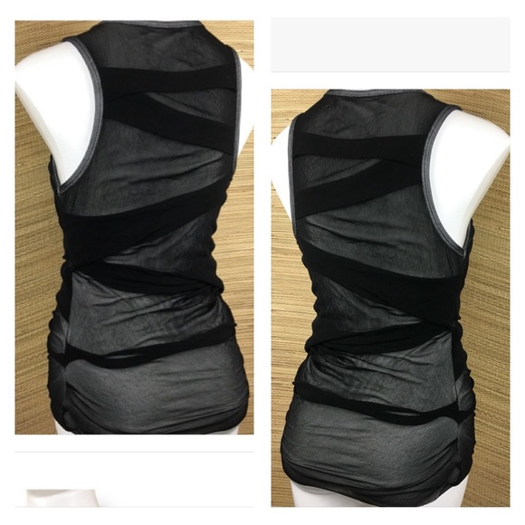 Robert Rodriguez For Bergdorf Goodman Black Rushed Mesh Over White Tank Top Sz L - Picture 5 of 8